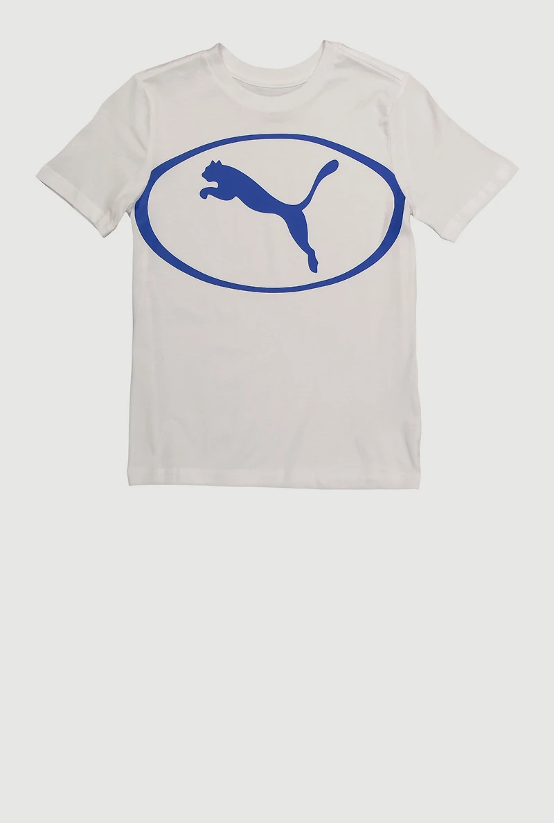 Boys Graphic Logo Crew Neck T-Shirt, White, Size S