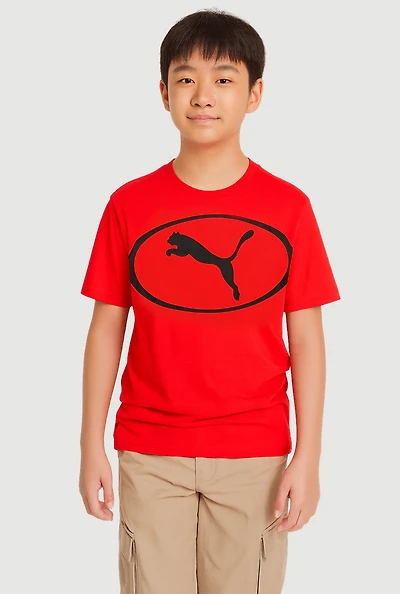 Boys Graphic Logo Crew Neck Tee, Red, Size L