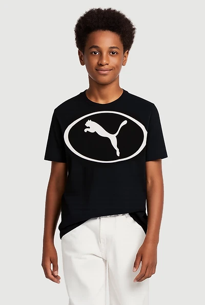 Boys Graphic Logo Crew Neck Top, Black, Size XL
