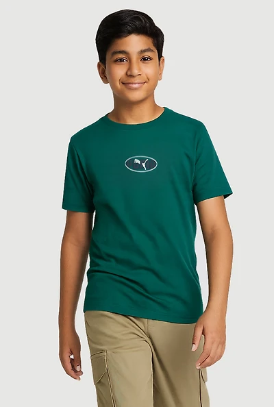 Boys Circular Logo Graphic Print Tee, Green, Size M