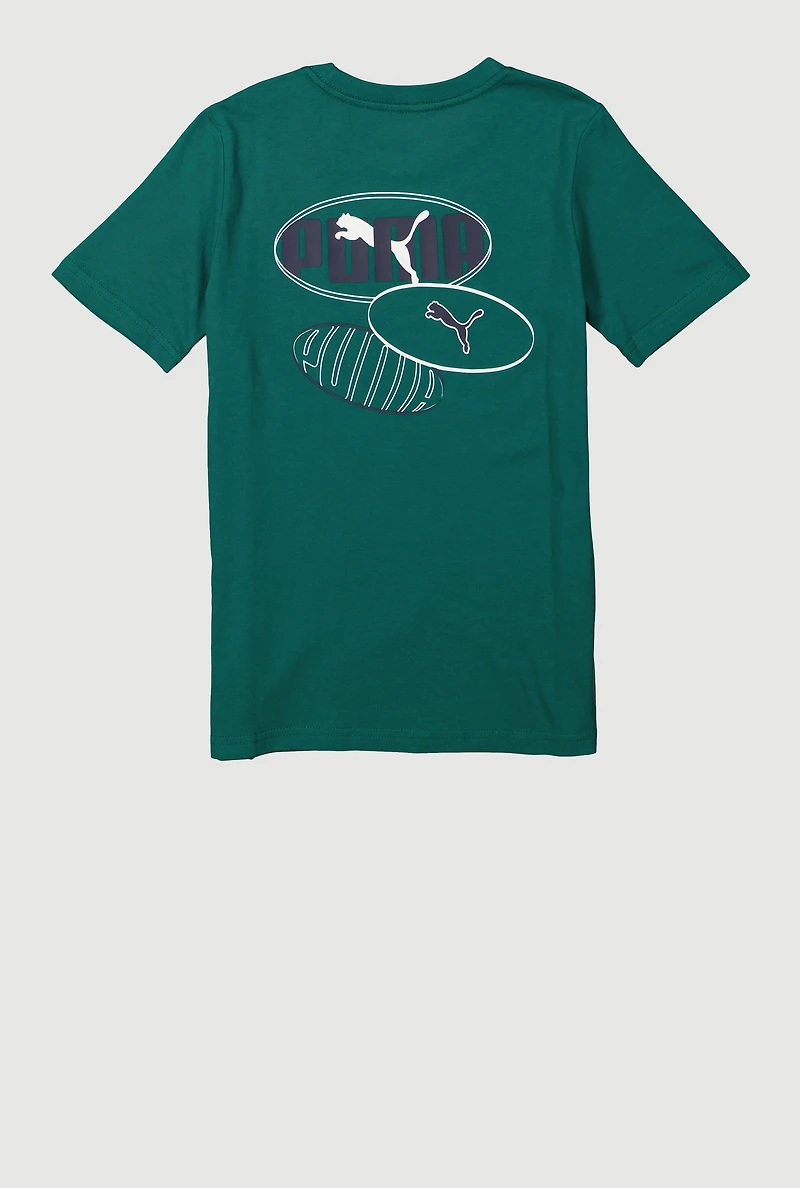 Boys Circular Logo Graphic Print Tee, Green, Size M