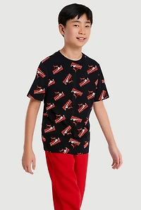 Boys All Over Logo Graphic Print Tee, Black, Size XL