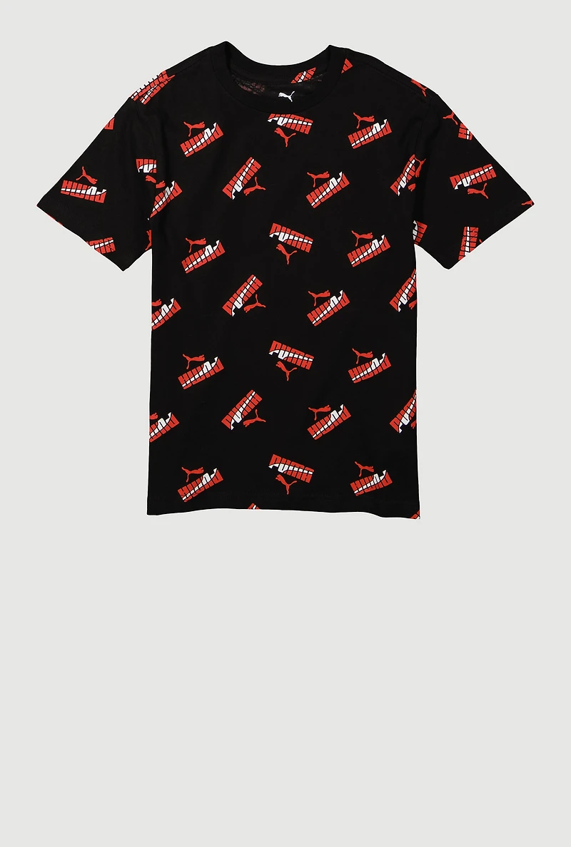 Boys All Over Logo Graphic Print Tee, Black, Size XL