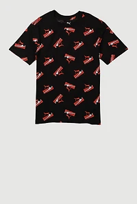 Boys All Over Logo Graphic Print Tee, Black, Size XL