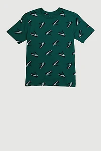 Boys Graphic Logo Print Short Sleeve Tee, Green, Size M