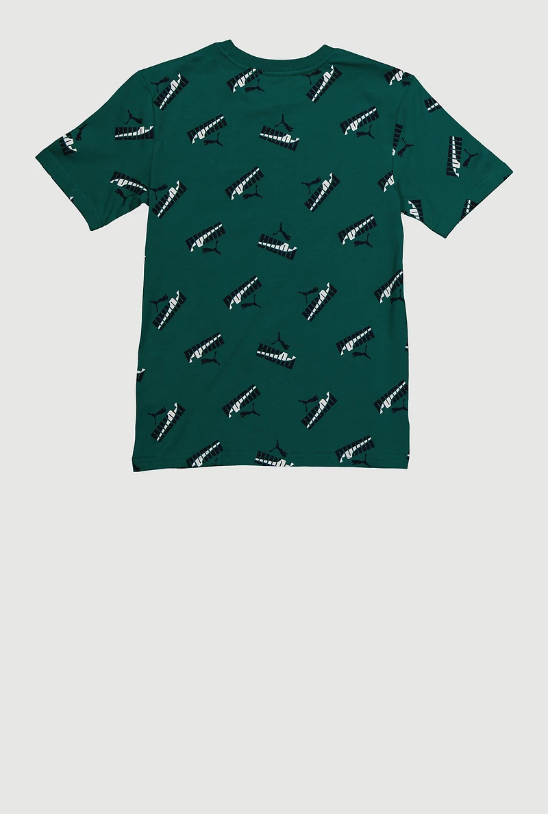 Boys Graphic Logo Print Short Sleeve Tee, Green, Size M