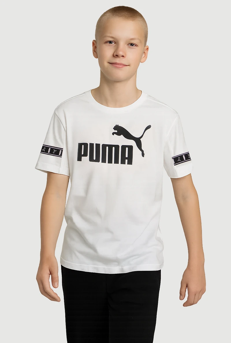 Boys Sleeve Logo Graphic Tee, White, Size L
