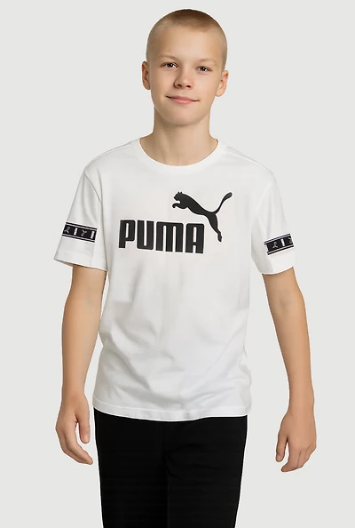 Boys Sleeve Logo Graphic Tee, White, Size L