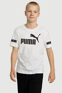 Boys Sleeve Logo Graphic Tee, White, Size L