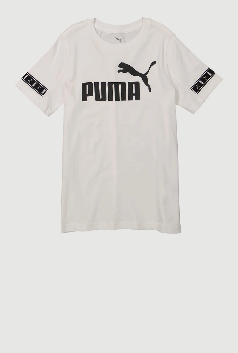 Boys Sleeve Logo Graphic Tee, White, Size L