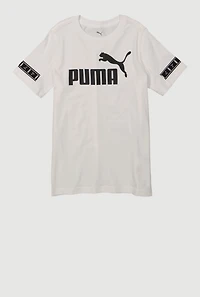 Boys Sleeve Logo Graphic Tee, White, Size L