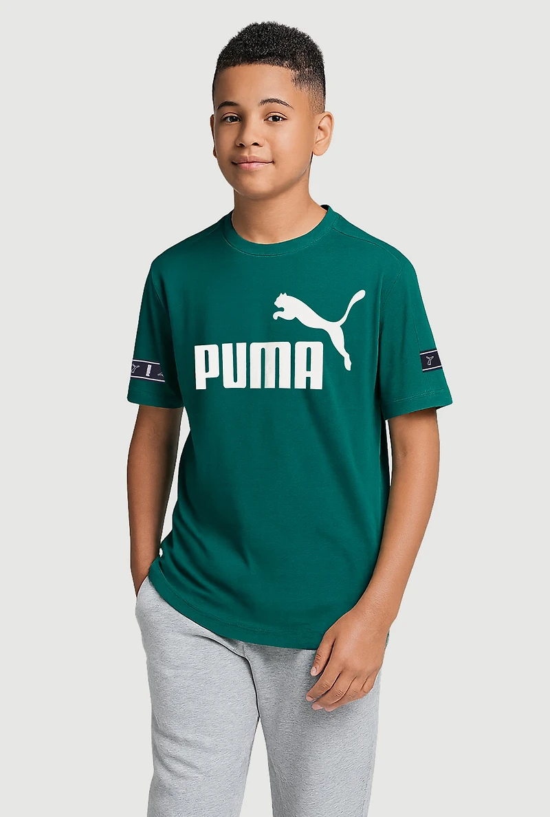 Boys Sleeve Logo Graphic Print Tee, Green, Size M