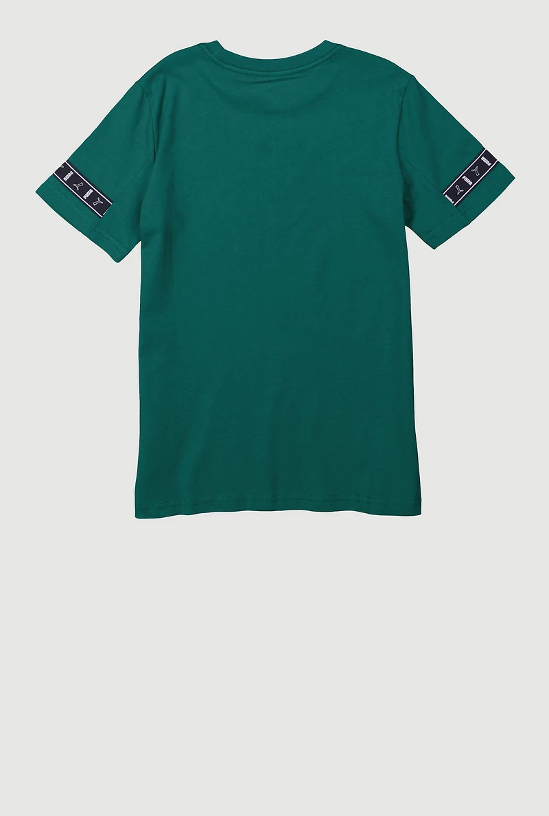 Boys Sleeve Logo Graphic Print Tee, Green, Size M