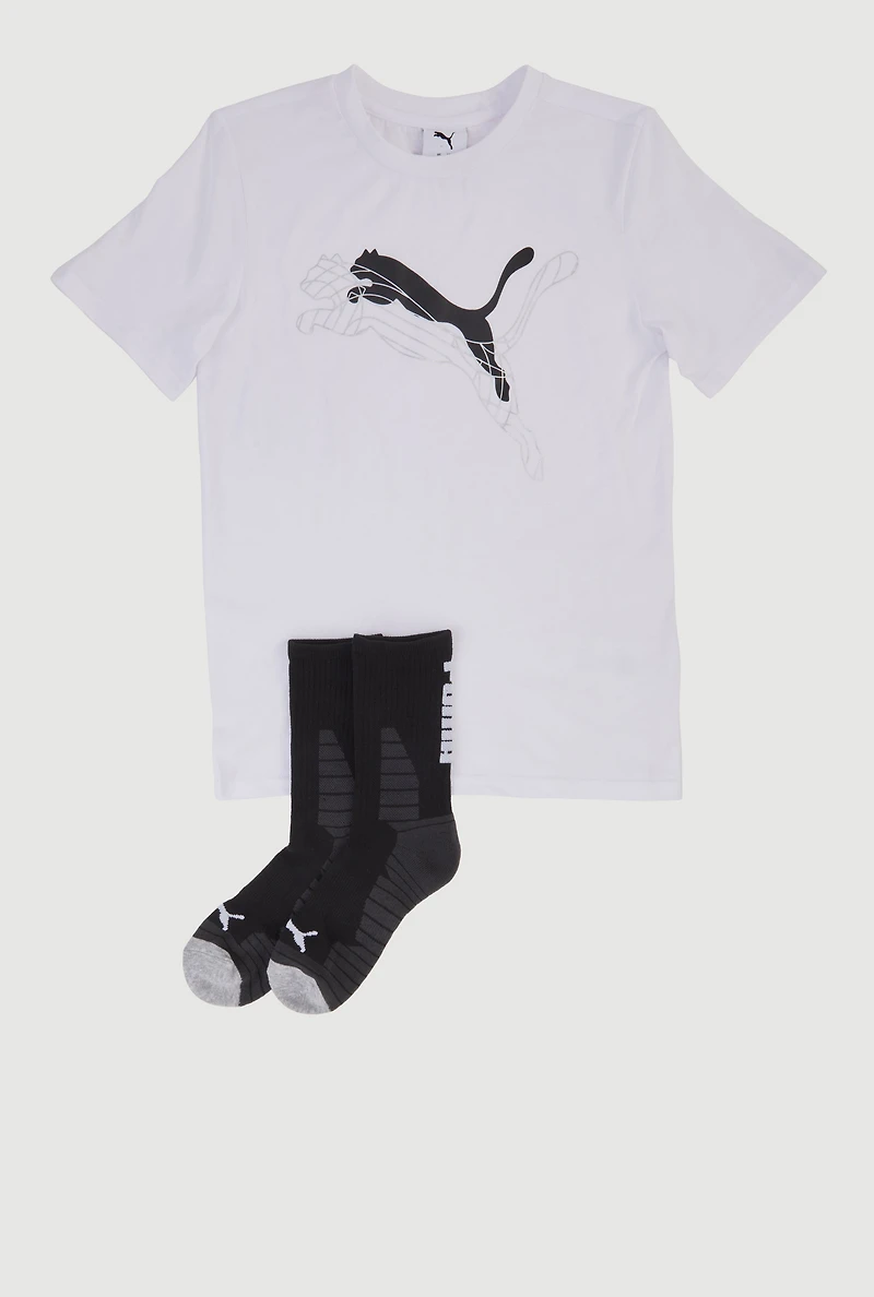 Boys Puma Logo Graphic Tee and Socks