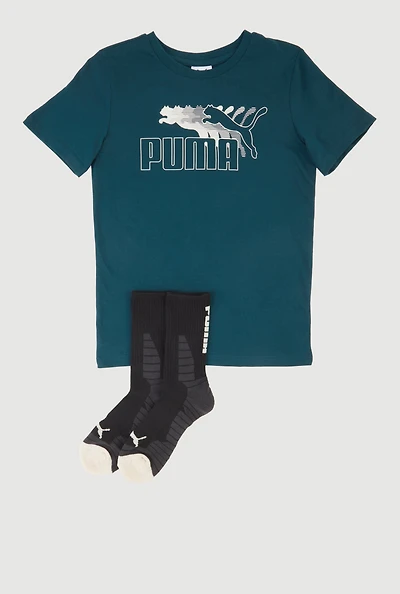 Boys Puma Graphic Tee with Socks, Green,