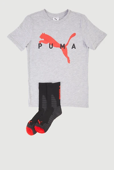 Boys Marled Puma Logo Graphic Tee and Socks