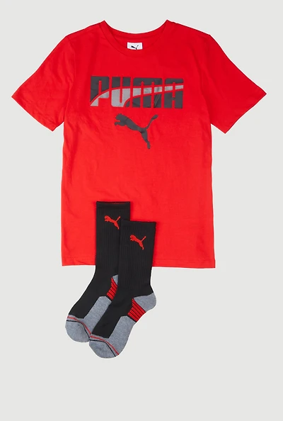 Boys Puma Graphic T-Shirt and Socks Set