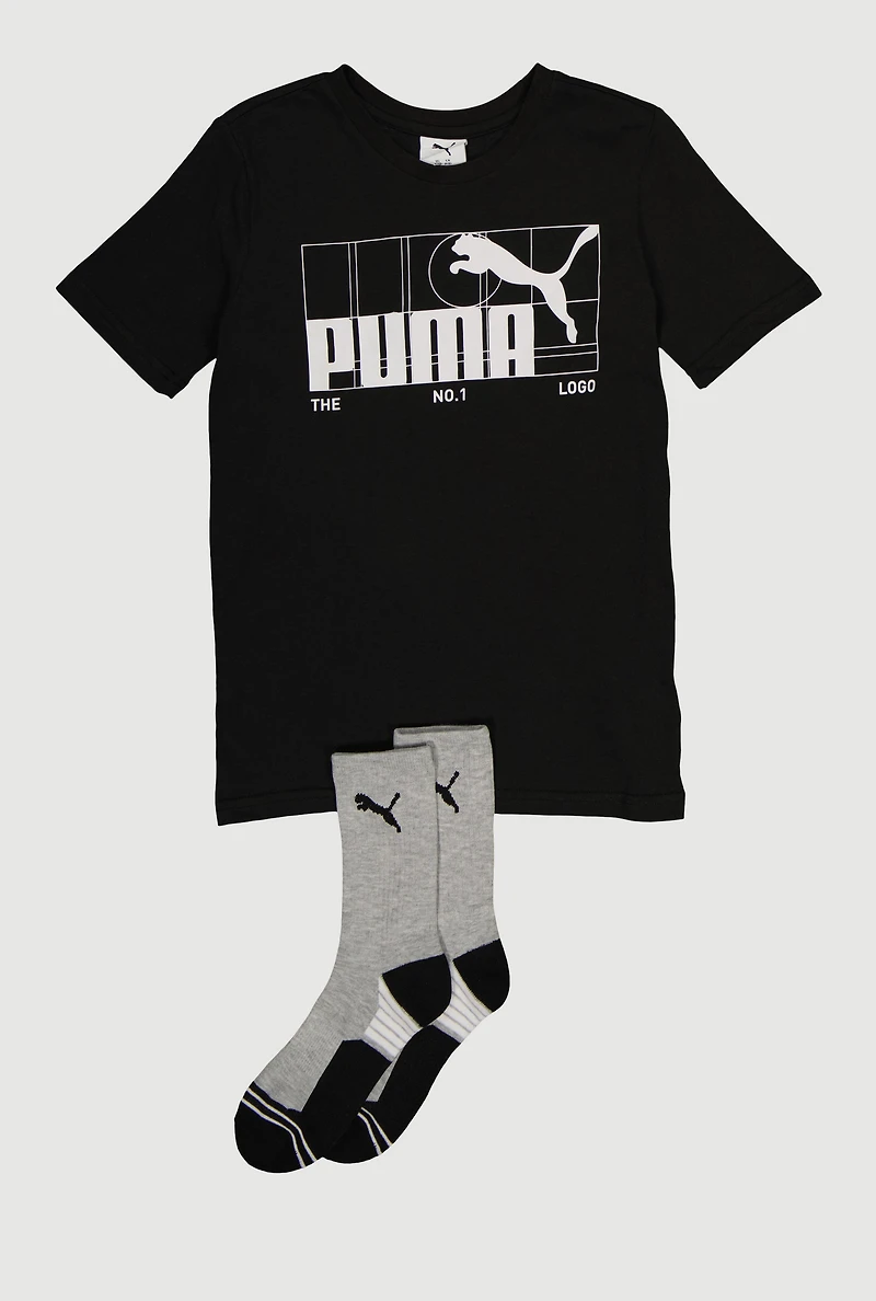 Boys Puma The No 1 Logo Graphic Tee and Socks