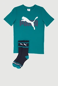 Boys Puma Graphic Tee and Contrast Trim Socks