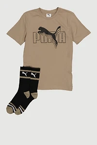 Boys Puma Logo Graphic Tee and Contrast Trim Socks