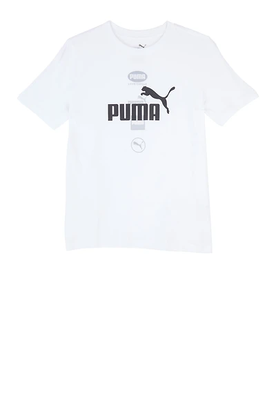 Boys Puma Logo Crew Neck Top, White,