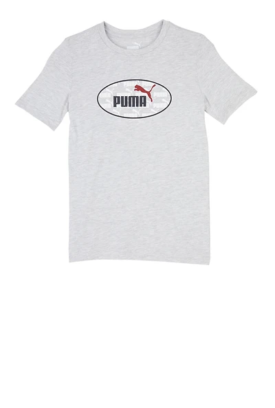 Boys Puma Logo Marled Crew Neck Tee, Grey, Size 18-20