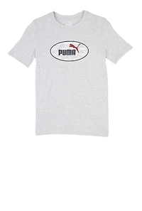 Boys Puma Logo Marled Crew Neck Tee, Grey, Size 18-20