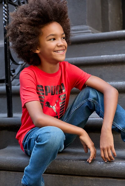 Boys Puma Square Logo Graphic Tee with Socks, Red,