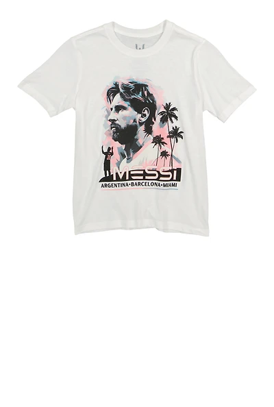 Boys Messi Graphic Tee, White, Size 18