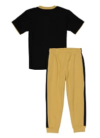 Little Boys King Graphic Tee and Fleece Joggers, Yellow, Size 4