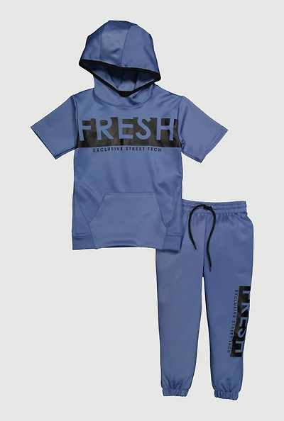Little Boys FRESH Graphic Hooded Sweatshirt and Joggers, Blue, Size 5-6