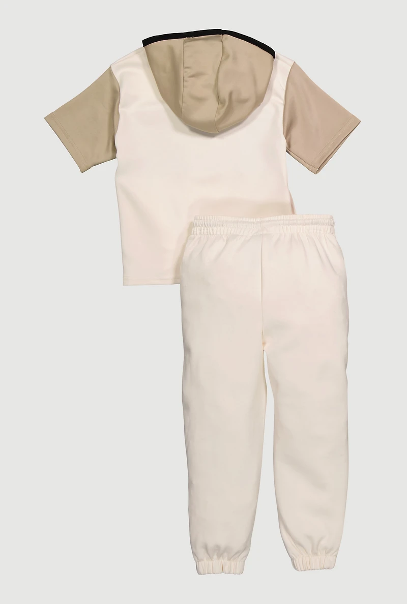 Little Boys Exclusive Graphic Hooded Sweatshirt and Joggers, Beige, Size 4