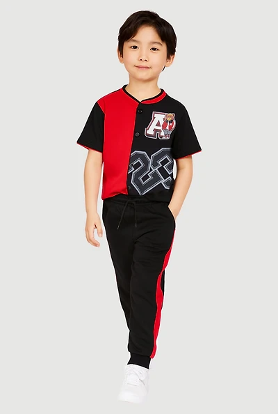 Little Boys Color Block Graphic Baseball Shirt and Joggers