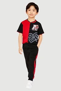Little Boys Color Block Graphic Baseball Shirt and Joggers