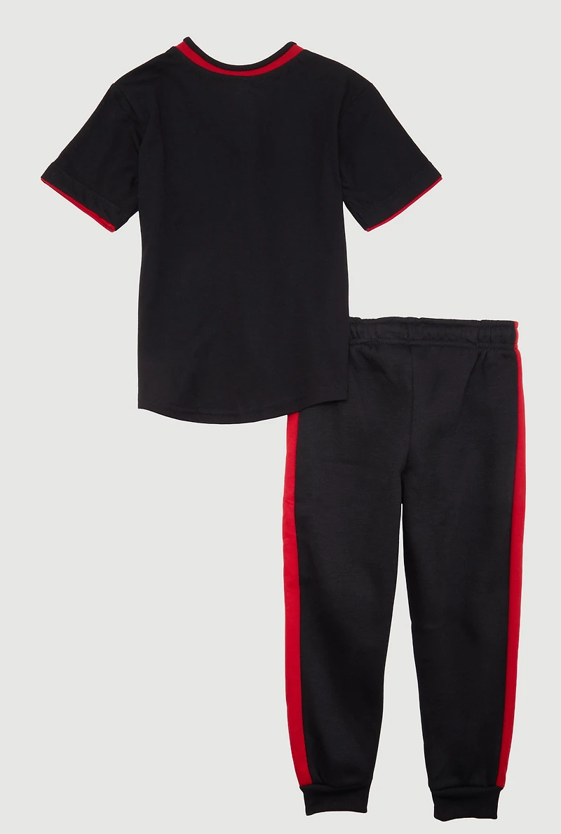 Little Boys Color Block Graphic Baseball Shirt and Joggers