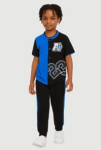 Little Boys Color Block Graphic Baseball Shirt and Joggers,