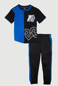 Little Boys Color Block Graphic Baseball Shirt and Joggers