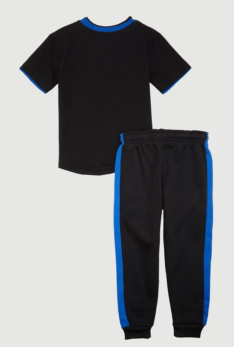 Little Boys Color Block Graphic Baseball Shirt and Joggers,