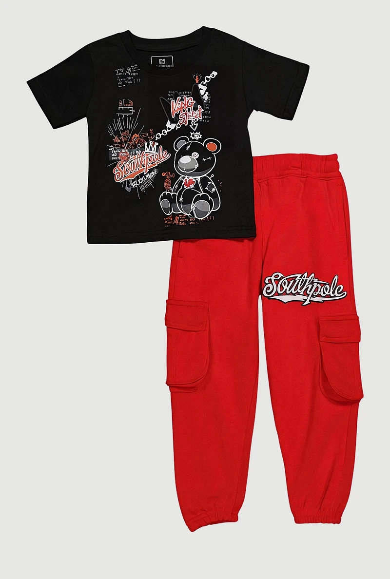 Little Boys King Street Graphic Tee and Cargo Joggers, Multi,