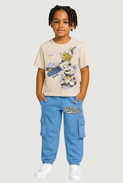 Little Boys King Street Graphic Tee and Utility Joggers, Blue, Size 5-6