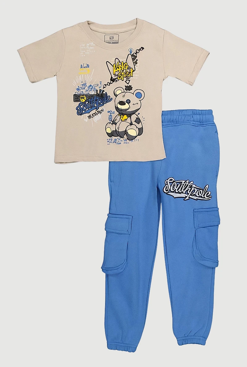 Little Boys King Street Graphic Tee and Utility Joggers, Blue, Size 5-6