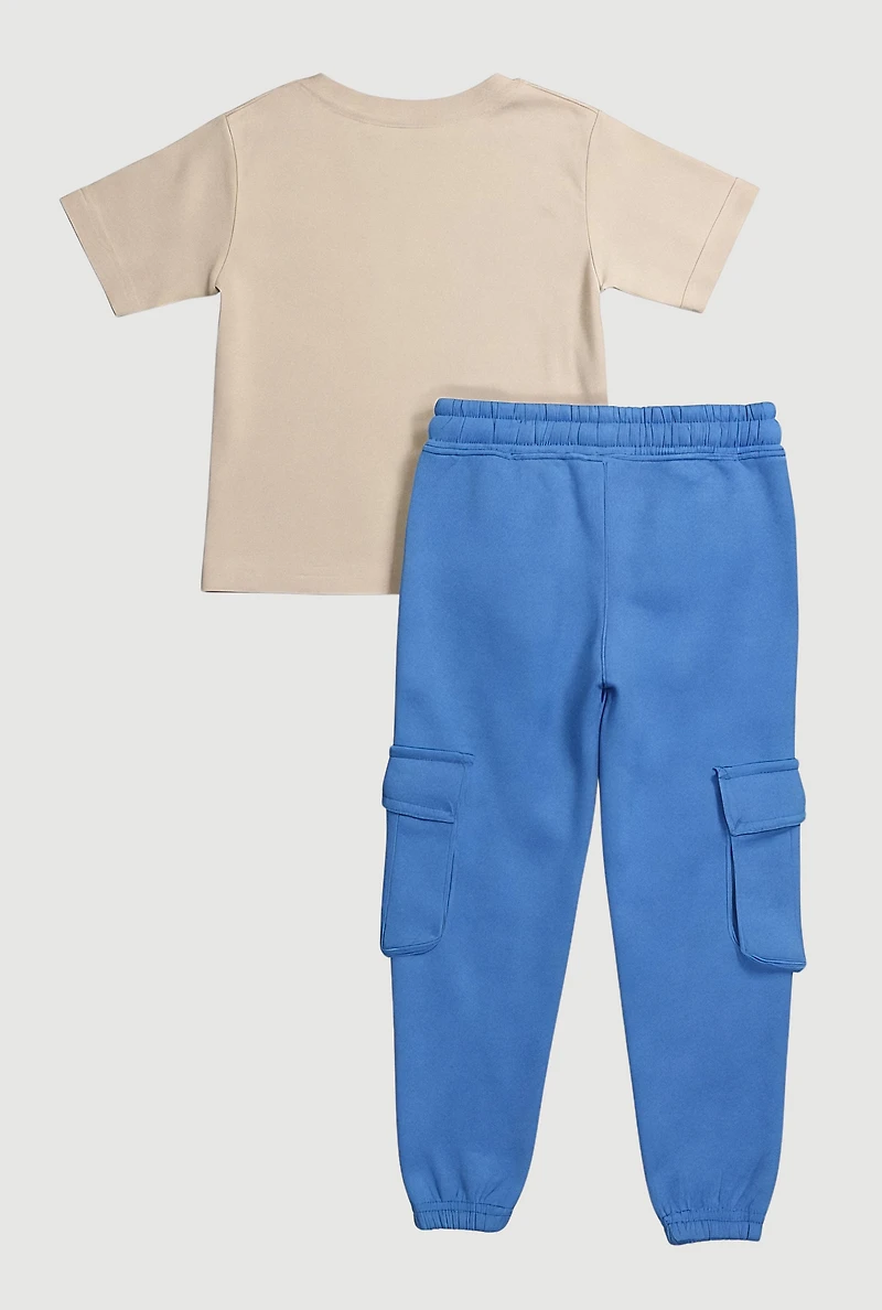 Little Boys King Street Graphic Tee and Utility Joggers, Blue, Size 5-6
