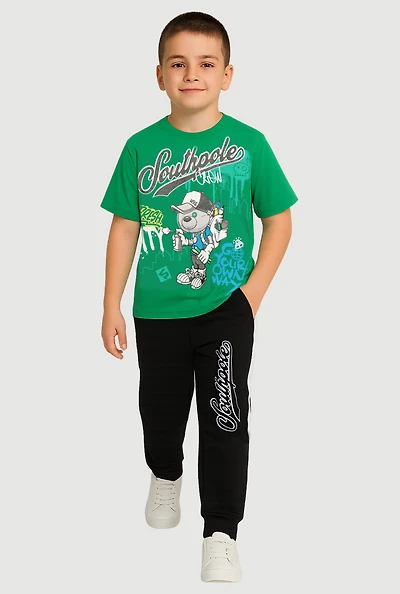 Little Boys Southpole Crew Graphic Tee and Joggers, Green, Size 5-6