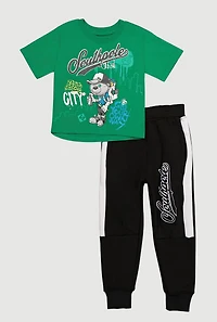 Little Boys Southpole Crew Graphic Tee and Joggers, Green, Size 5-6