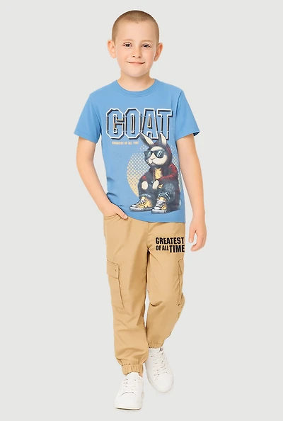 Little Boys GOAT Graphic Tee and Cargo Joggers 2 Piece Set, Multi, Size 5-6