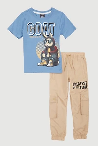 Little Boys GOAT Graphic Tee and Cargo Joggers 2 Piece Set, Multi,
