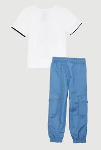 Little Boys Boss Graphic Tee and Cargo Joggers 2 Piece Set, Blue,