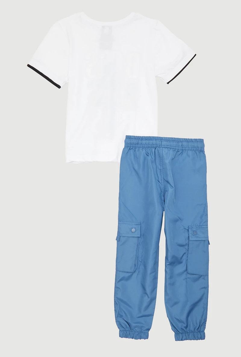Little Boys Boss Graphic Tee and Cargo Joggers 2 Piece Set, Blue, Size 4
