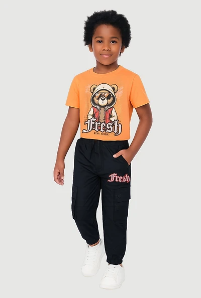 Little Boys Stay Fresh Graphic Tee and Cargo Joggers, Multi, Size 4