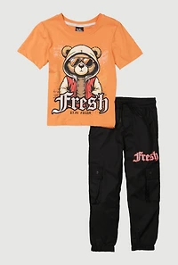 Little Boys Stay Fresh Graphic Tee and Cargo Joggers, Multi, Size 4
